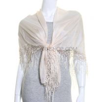Cream Large Square Silk Scarf with Tassels