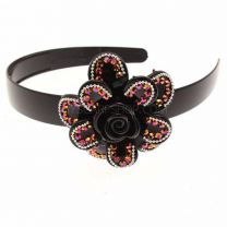 Black Alice Band With Crystal Flower