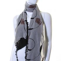 Grey Cotton Flower Embroidered Scarf