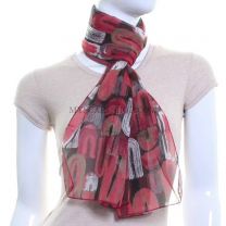 Red Abstract Ovals Printed Chiffon Scarf