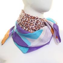 Purple Abstract Leopard Square Satin Scarf
