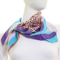 Purple Abstract Leopard Square Satin Scarf