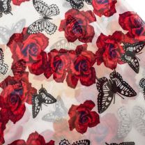 Rose & Butterfly Design Cream Chiffon Scarf