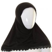 Children's Lace Trim 1 Piece Al Amira Hijab (Black)