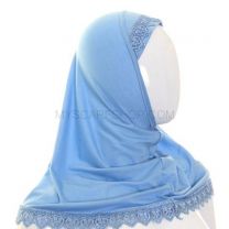 Children's Lace Trim 1 Piece Al Amira Hijab (Blue)