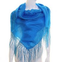 Turquoise Large Square Silk Scarf with Tassels
