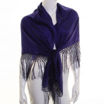 Purple Large Square Silk Scarf with Tassels