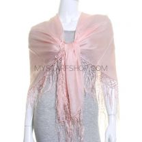 Light Pink Large Square Silk Scarf with Tassels