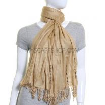 Beige Pleated Winter Pashmina with Sequins