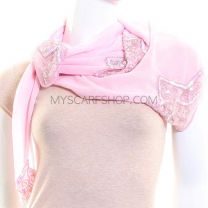 Pink Sequin  Embroidered Square Georgette Scarf