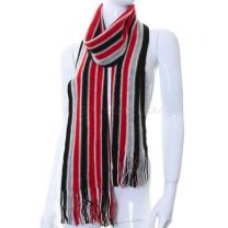 Red and Grey Stripes Knitted Wool Scarf