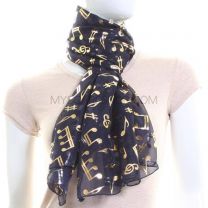 Navy Blue Chiffon Scarf (Musical Notes)